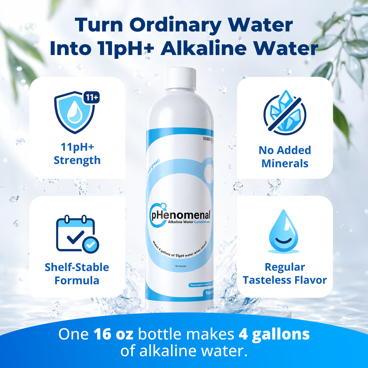 pHenomenal Water Regular Tasteless 16 Oz Concentrate - Makes 4 Gallons
