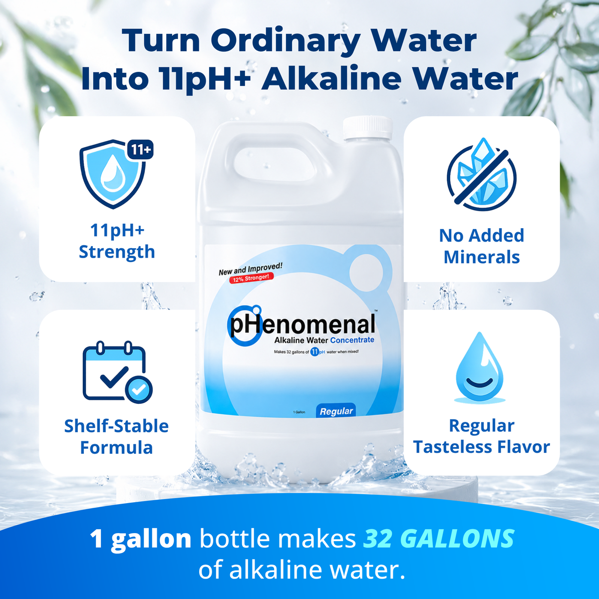pHenomenal Water Regular Tasteless One Gallon Concentrate (With Pump) - Makes 32 Gallons