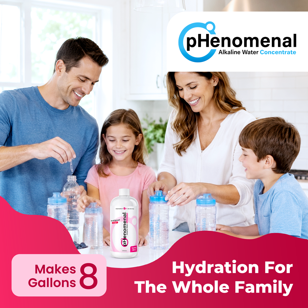 pHenomenal Water Yummy Berry Flavor 32 Oz Concentrate - Makes 8 Gallons