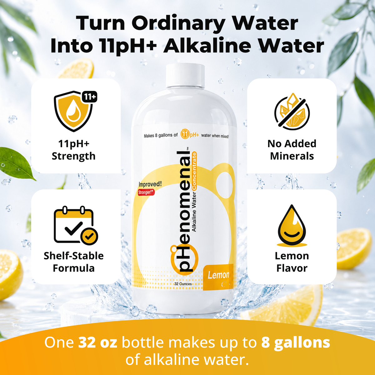 pHenomenal Water Lemon Flavor 32 Oz Concentrate - Makes 8 Gallons